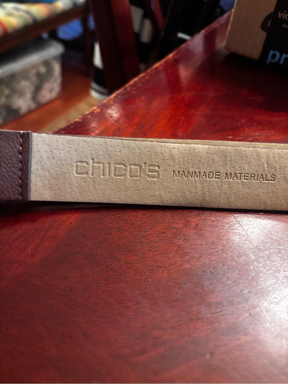 Chico's Brown and Cream Beaded Leather Belt